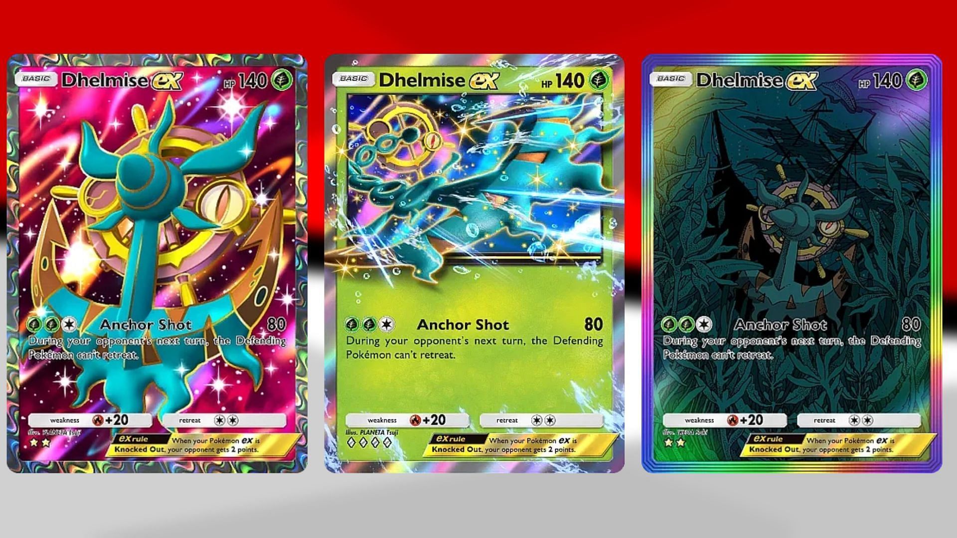 All the Dhelmise ex cards in PTCGP (Image via TPC)